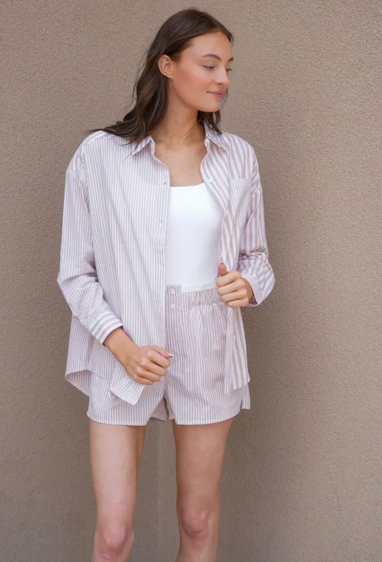 Braylen Striped Shorts-Taupe sold by Uforia Muse