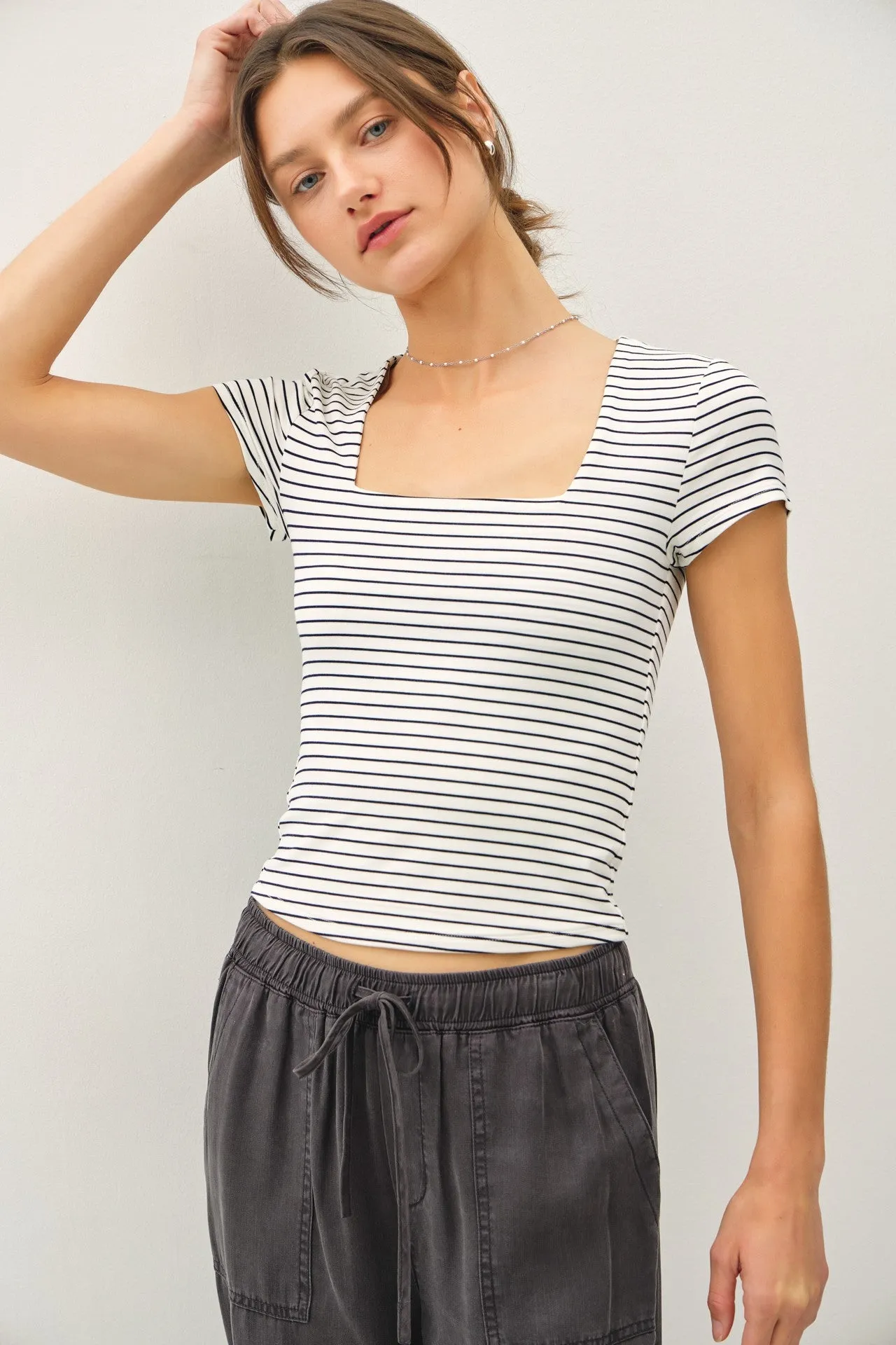 Becca Striped Tee-Navy sold by Uforia Muse