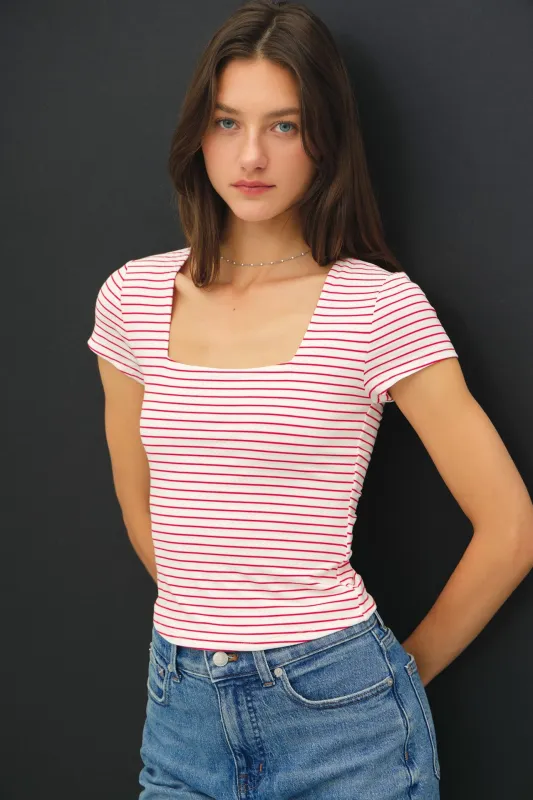 Becca Striped Tee-Red sold by Uforia Muse