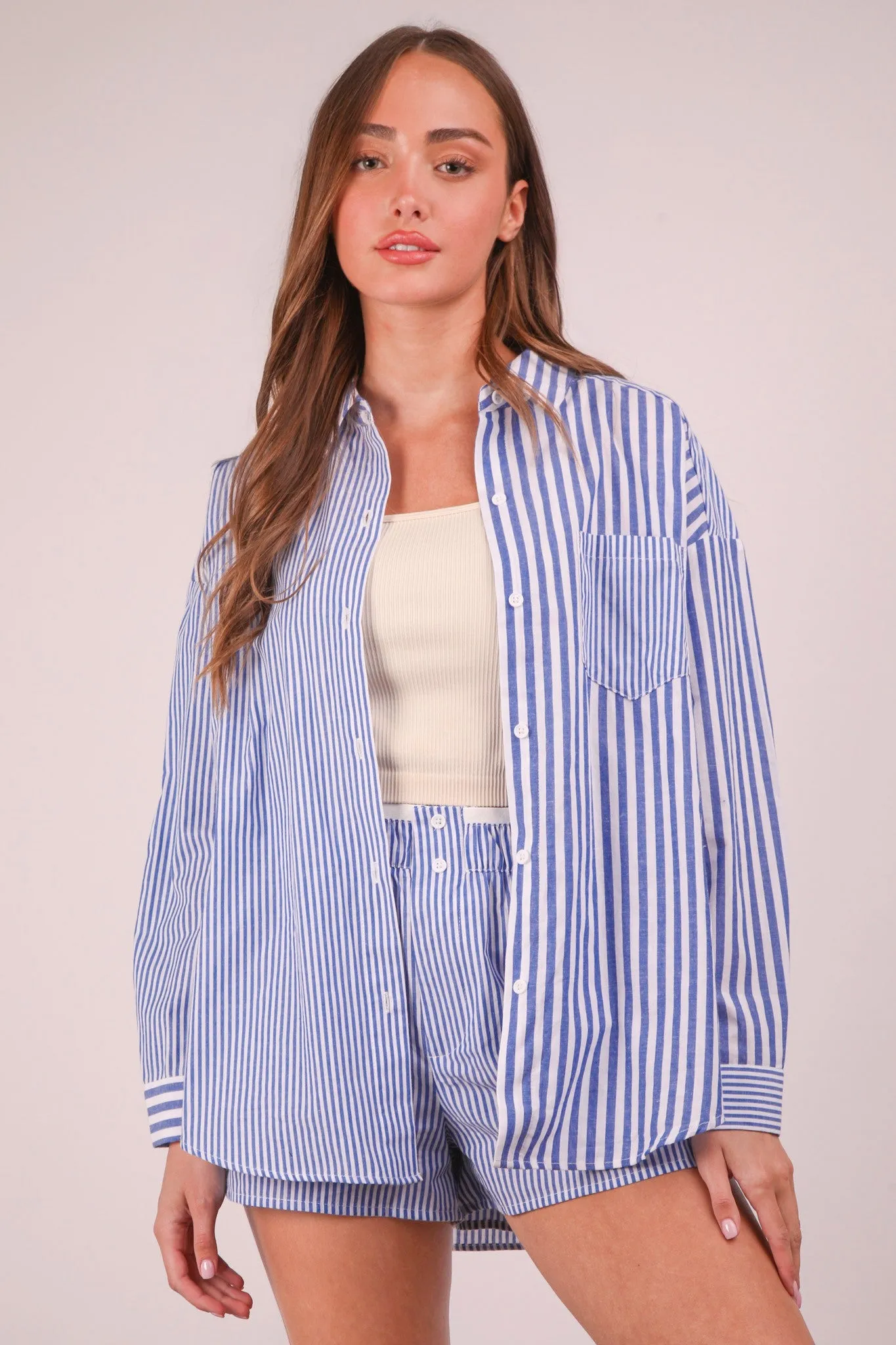 Braylen Striped Shirt-Blue sold by Uforia Muse