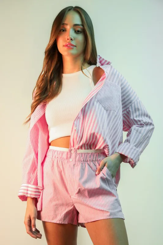 Braylen Striped Shirt-Pink sold by Uforia Muse