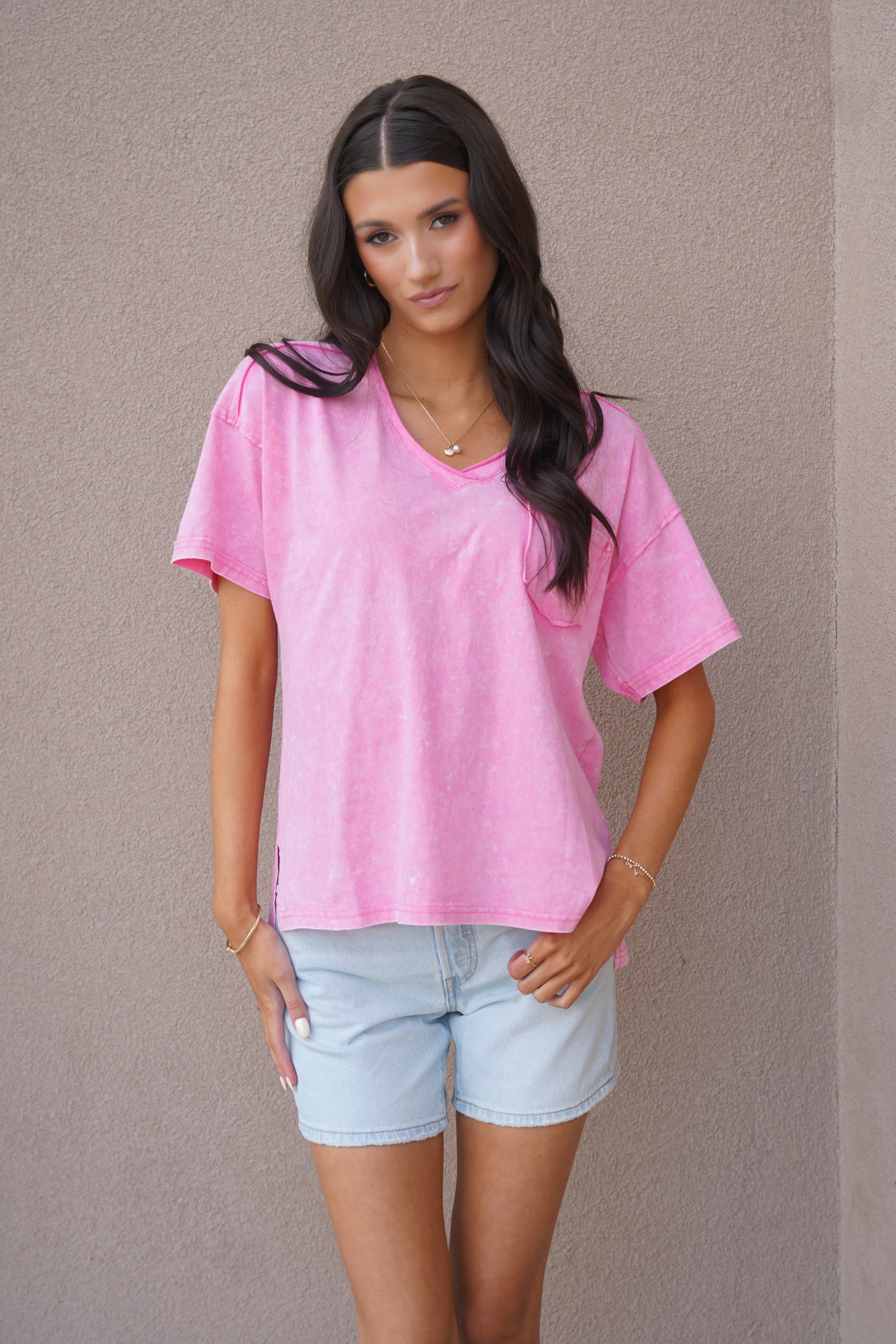 Mineral Wash Tee-Pink sold by Uforia Muse