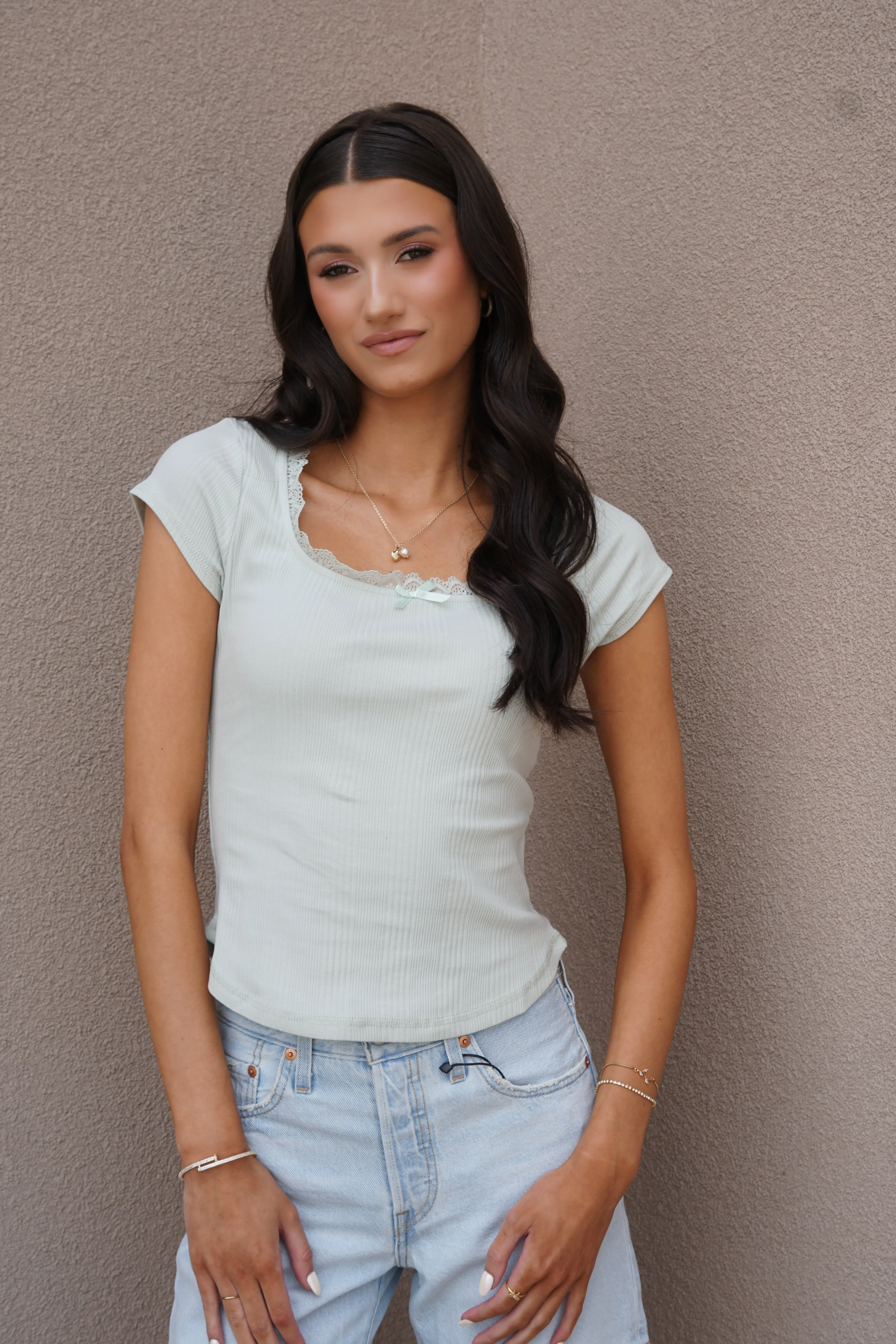 Pale Sage Rib Tee sold by Uforia Muse product image thumbnail 2