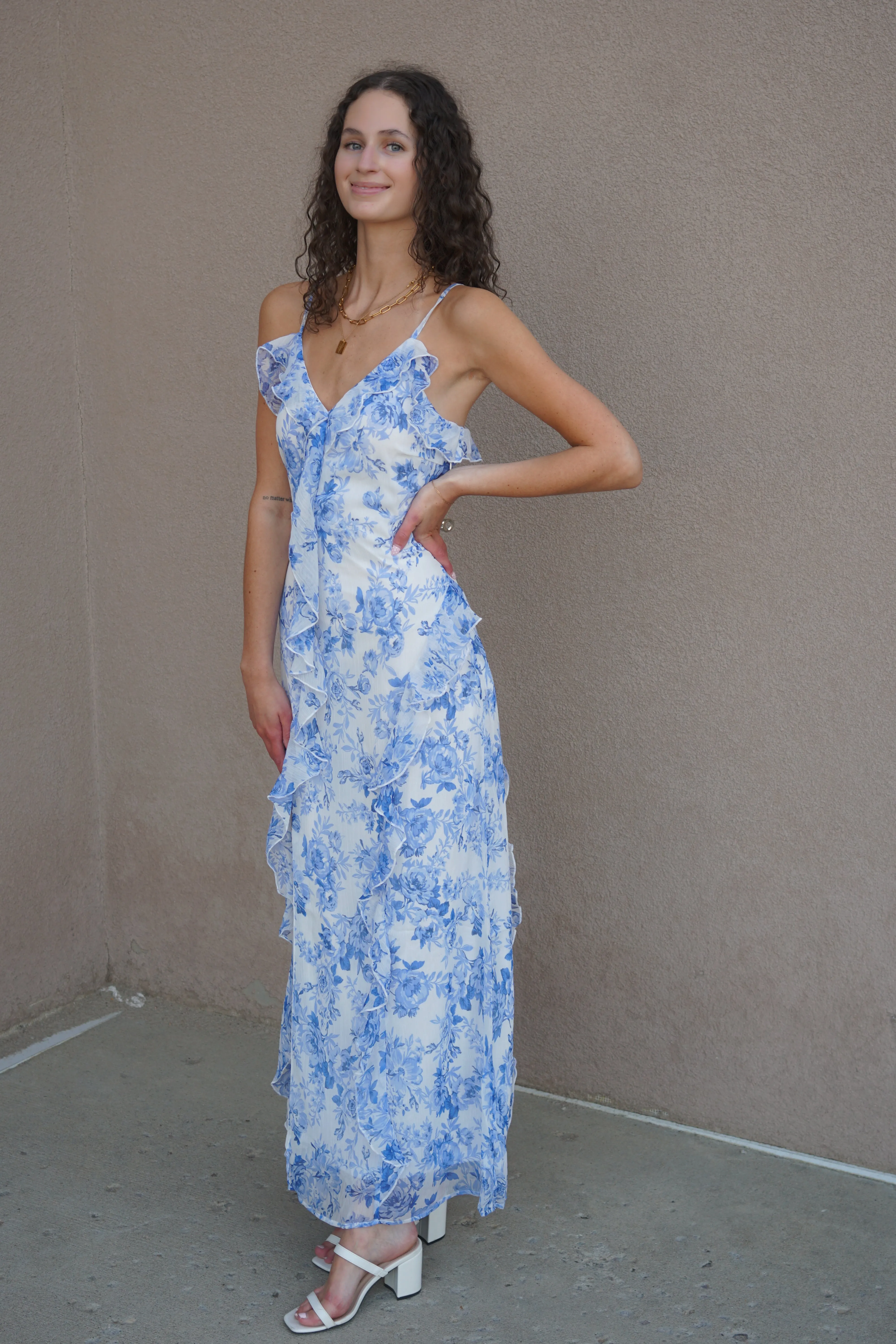 Miriam Frill Long Dress - Porcelain Flowers sold by Uforia Muse product image thumbnail 3