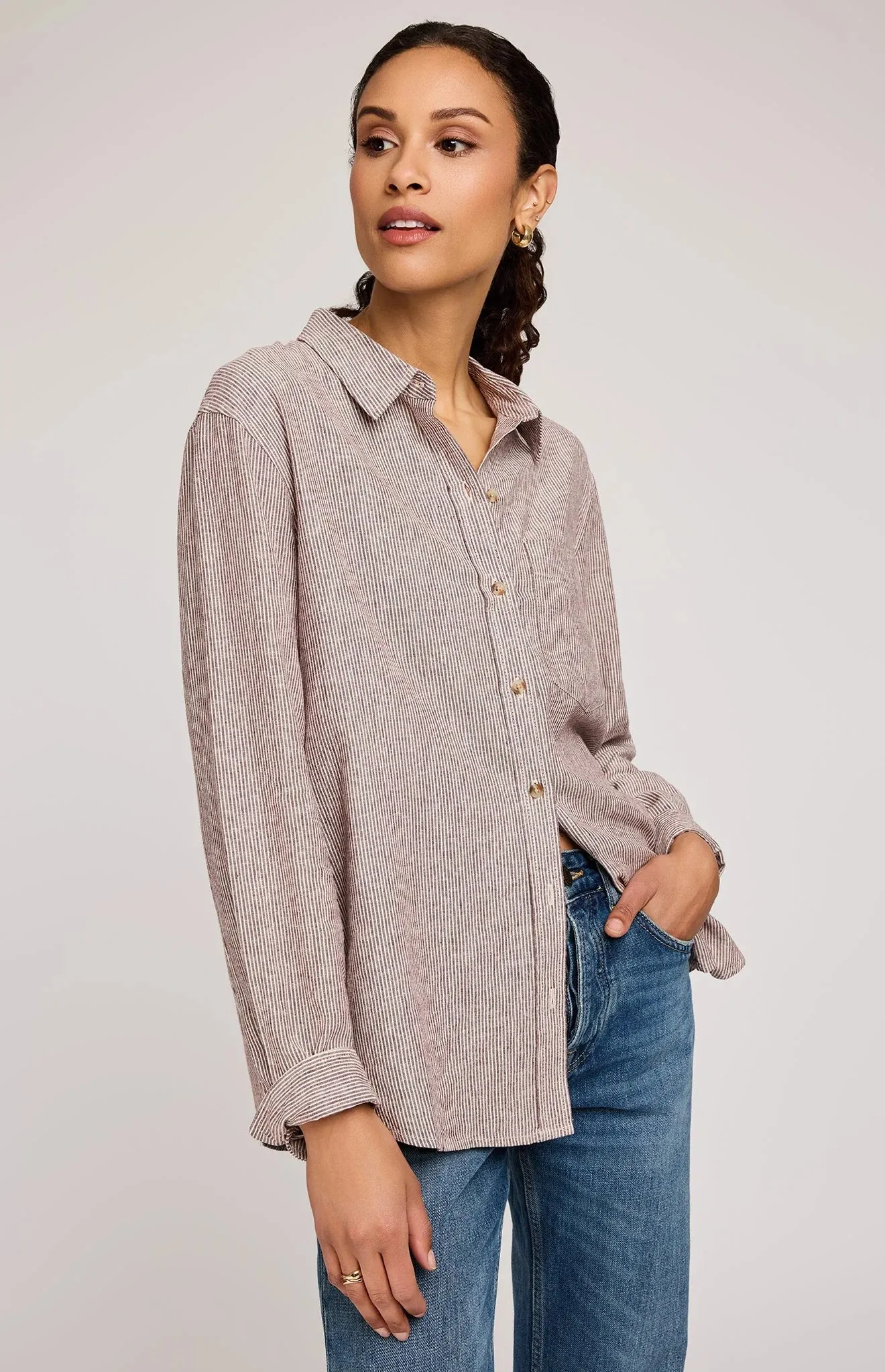 Arabella Stripe Shirt- Gentle Fawn sold by Uforia Muse product image thumbnail 3