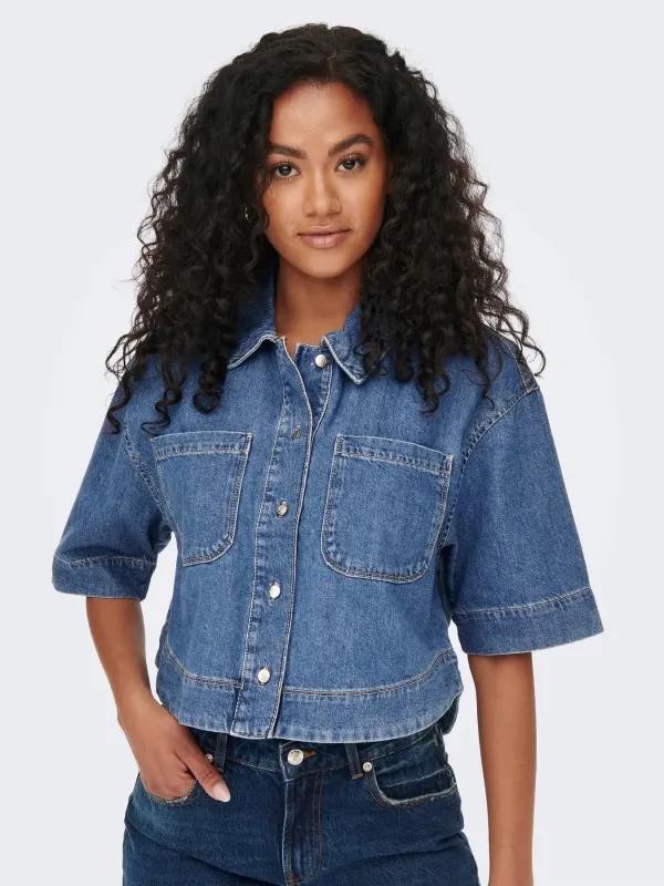 Cleo Crop Denim Shirt-Only sold by Uforia Muse