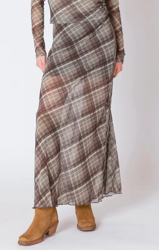Neutral Plaid Long Skirt- Dex sold by Uforia Muse