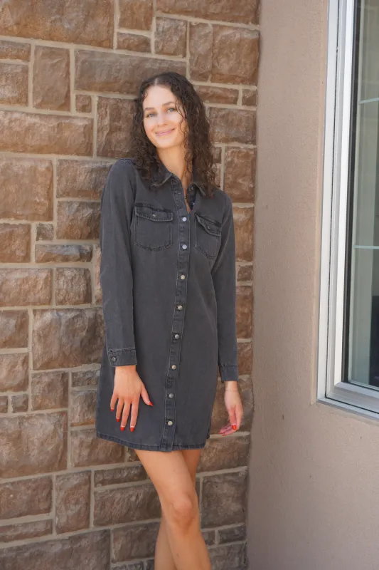 Jennie LS Denim Dress-BLK-Vero Moda sold by Uforia Muse