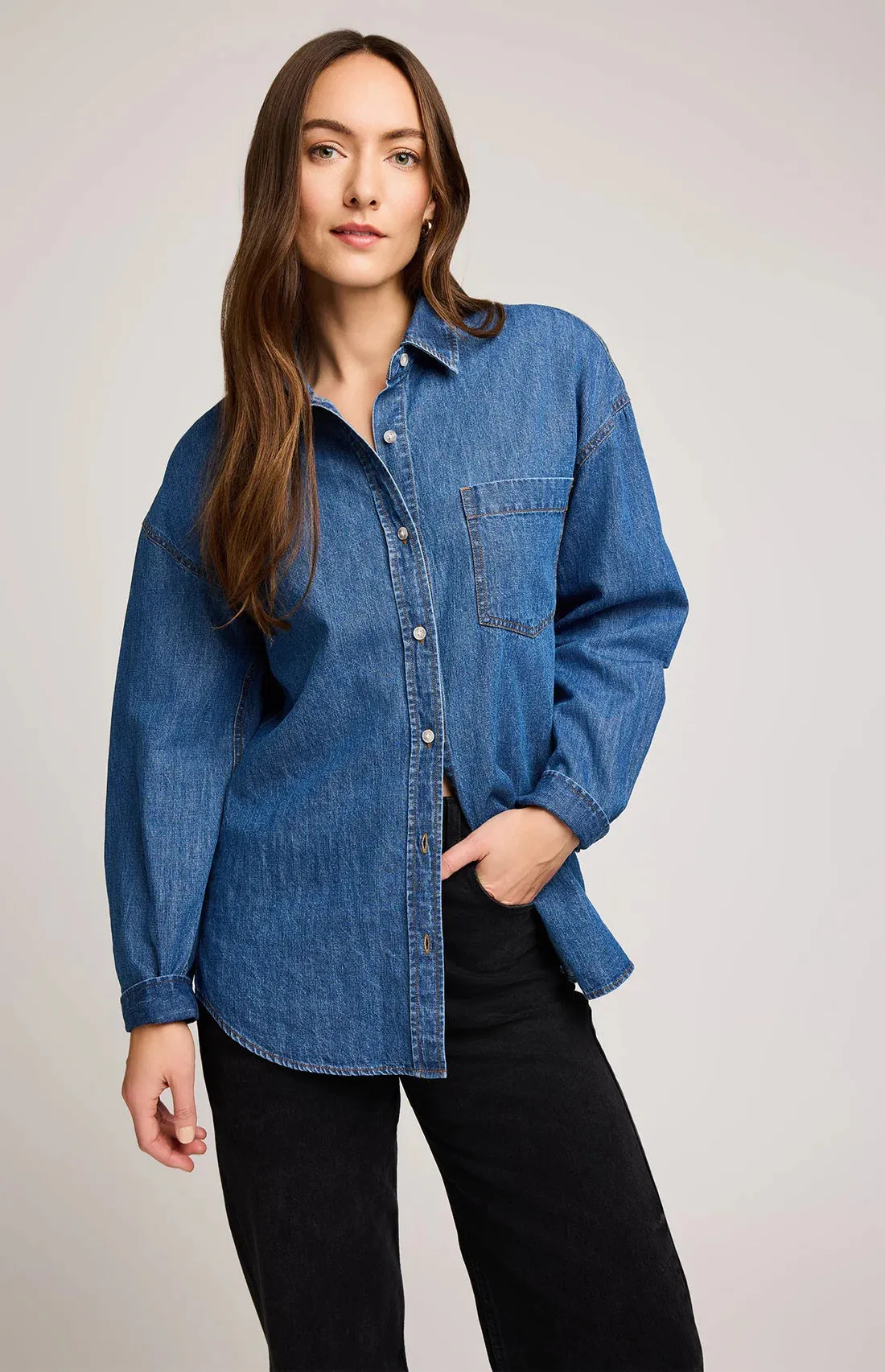 Whitney Denim Shirt-Med-Gentle Fawn sold by Uforia Muse