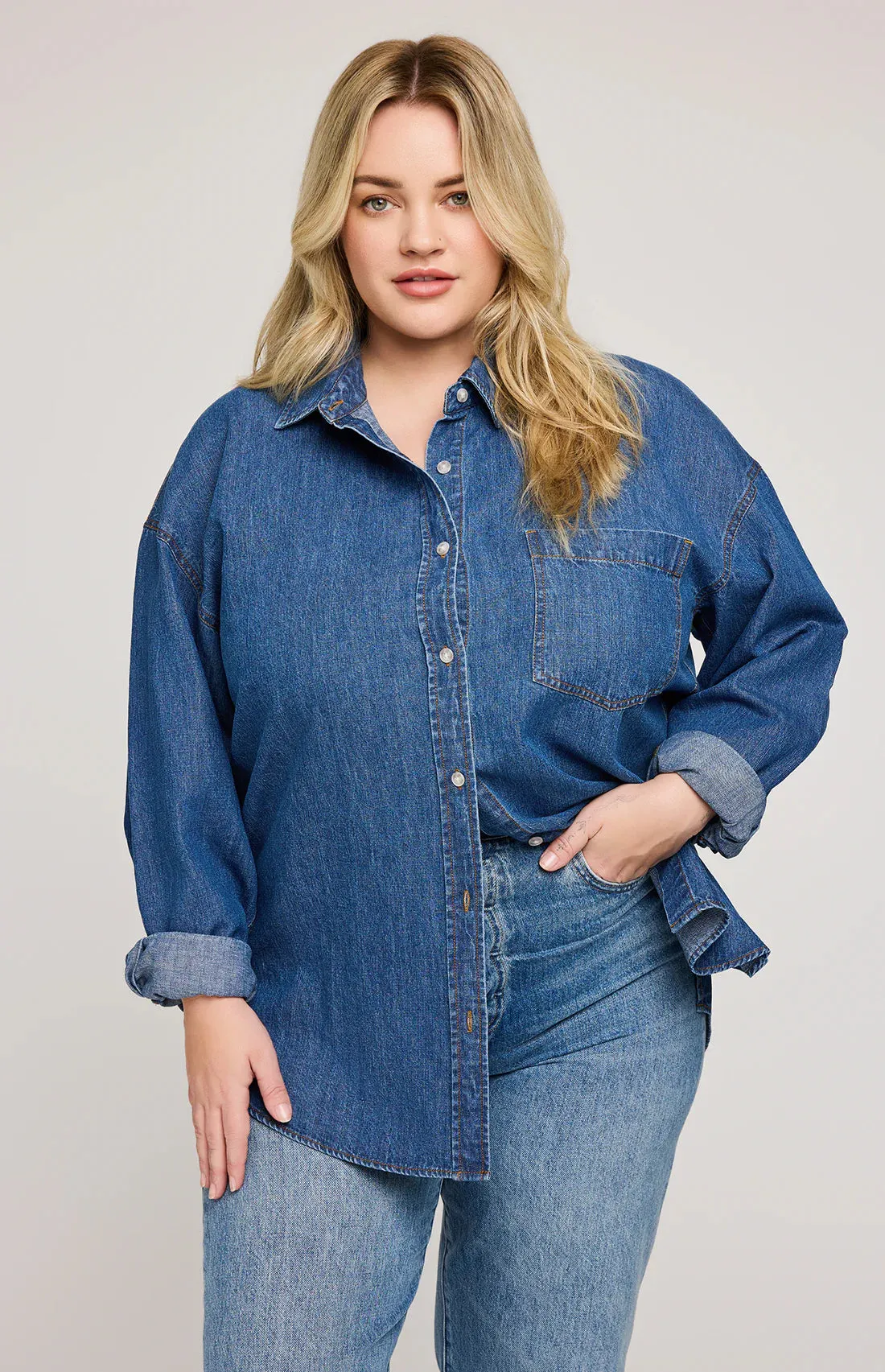 Whitney Denim Shirt-Med-Gentle Fawn sold by Uforia Muse product image thumbnail 3