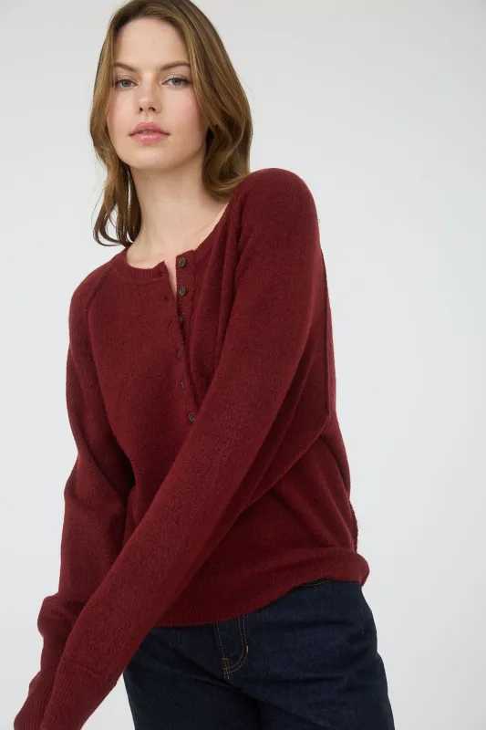 Bordeaux Henley Sweater sold by Uforia Muse