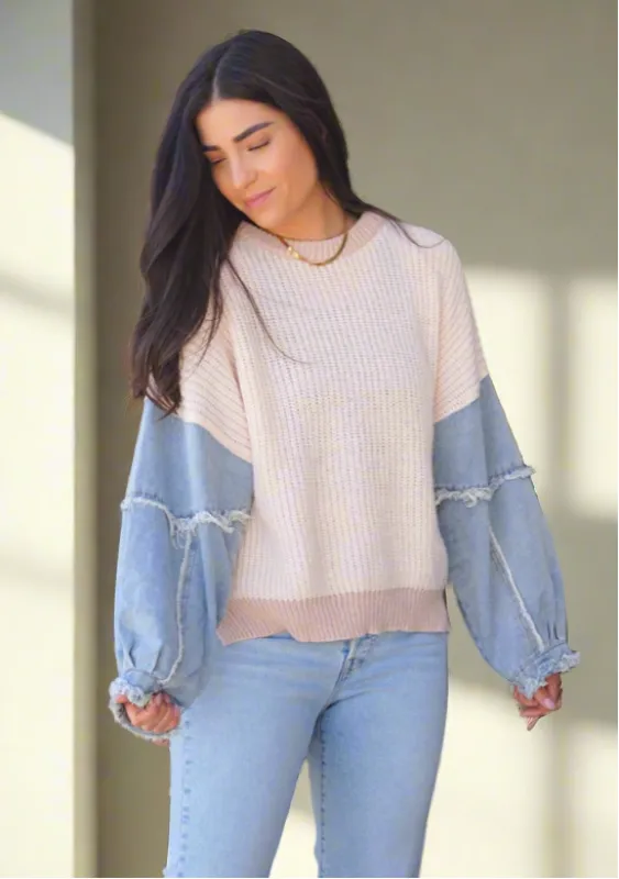 Daisy Denim Sleeve Sweater- Shop Teach sold by Uforia Muse