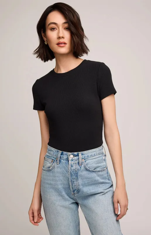 Tate Ribbed Tee-BLK-Gentle Fawn sold by Uforia Muse