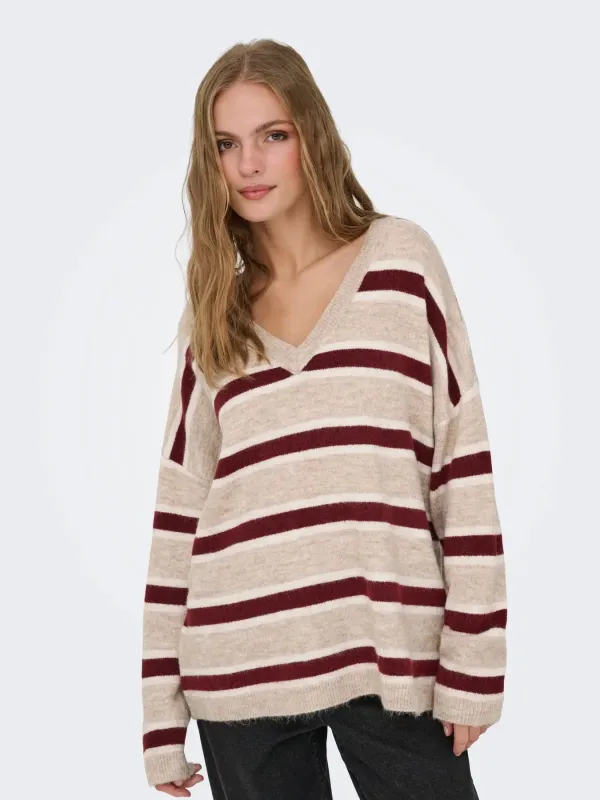Talio V-Neck Knit-Stripe-Only sold by Uforia Muse