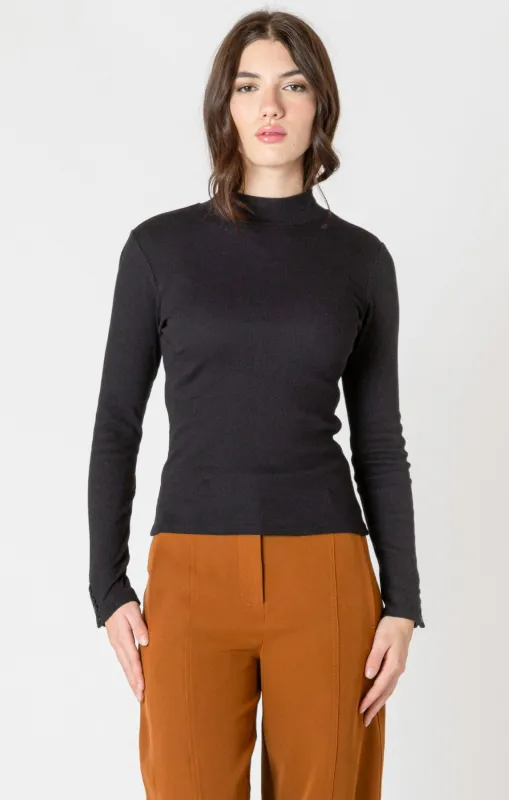 Becca Rib Mockneck Top-Black Tape sold by Uforia Muse