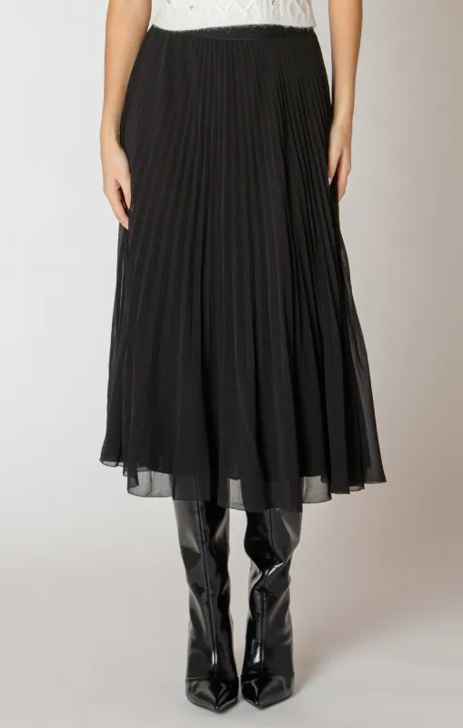 Midi Pleated Skirt-Black Tape sold by Uforia Muse