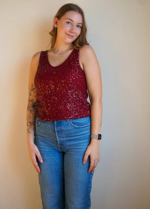 Lana Sequin Tank-Wine-Only sold by Uforia Muse