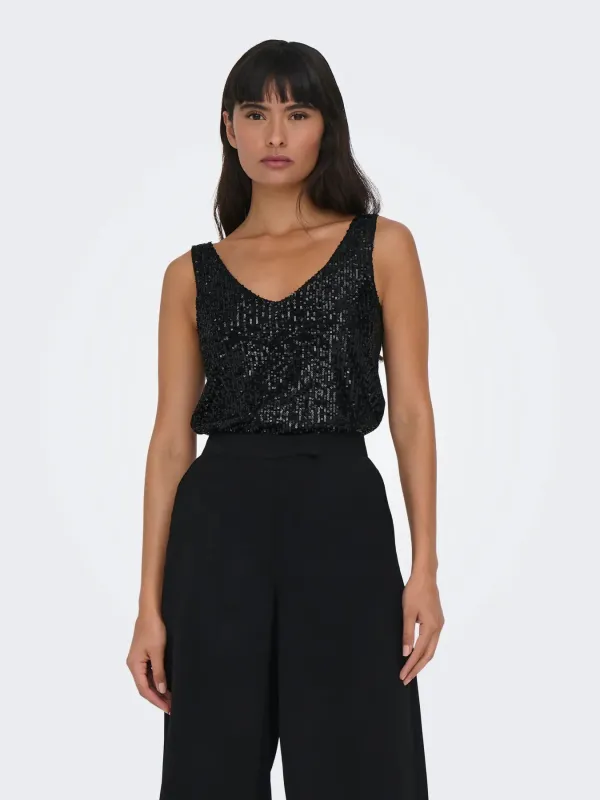 Lana Sequin Tank-Blk-Only sold by Uforia Muse