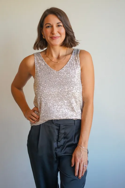 Lana Sequin Tank-Stone-Only sold by Uforia Muse