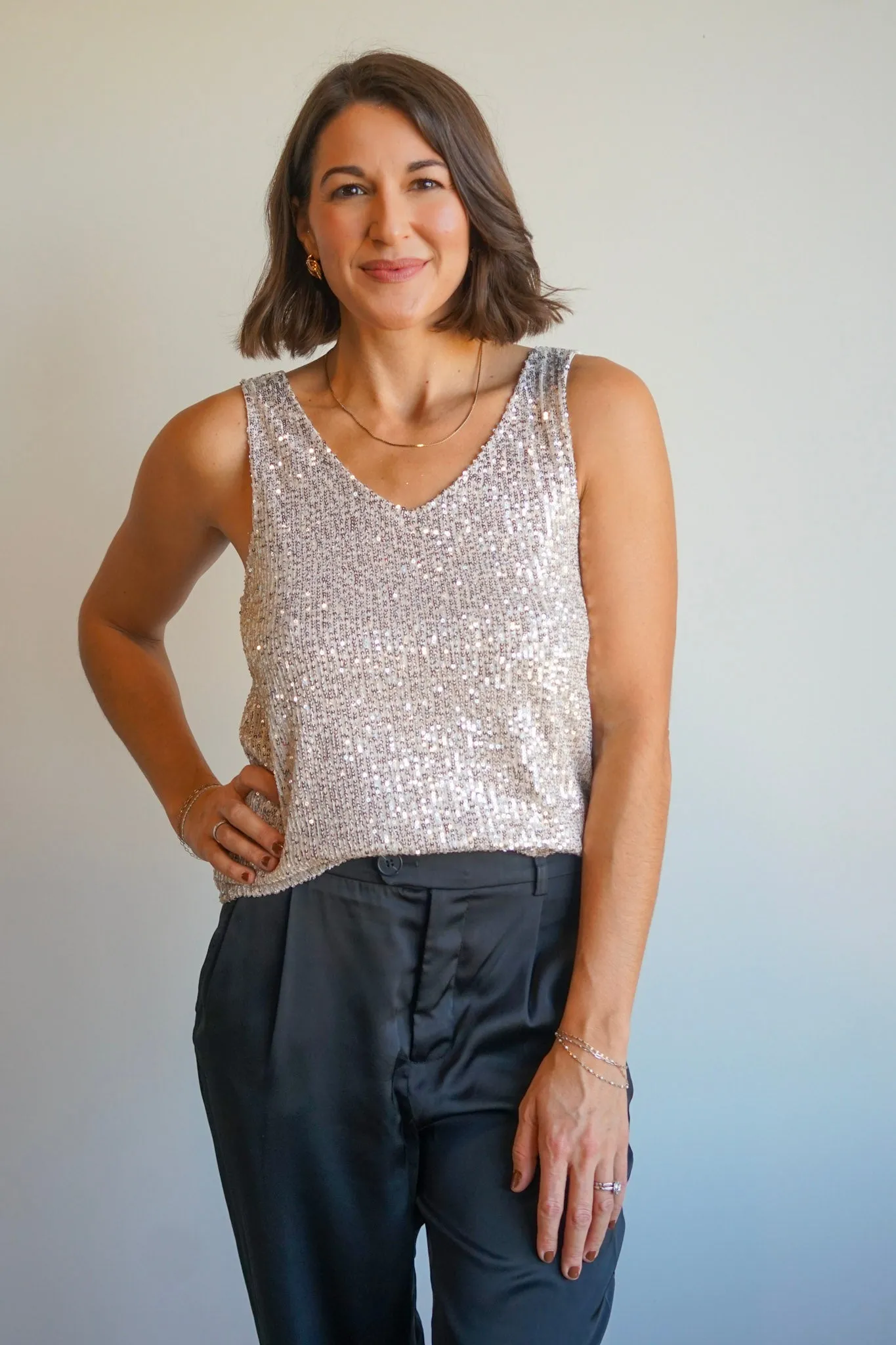 Lana Sequin Tank-Stone-Only sold by Uforia Muse