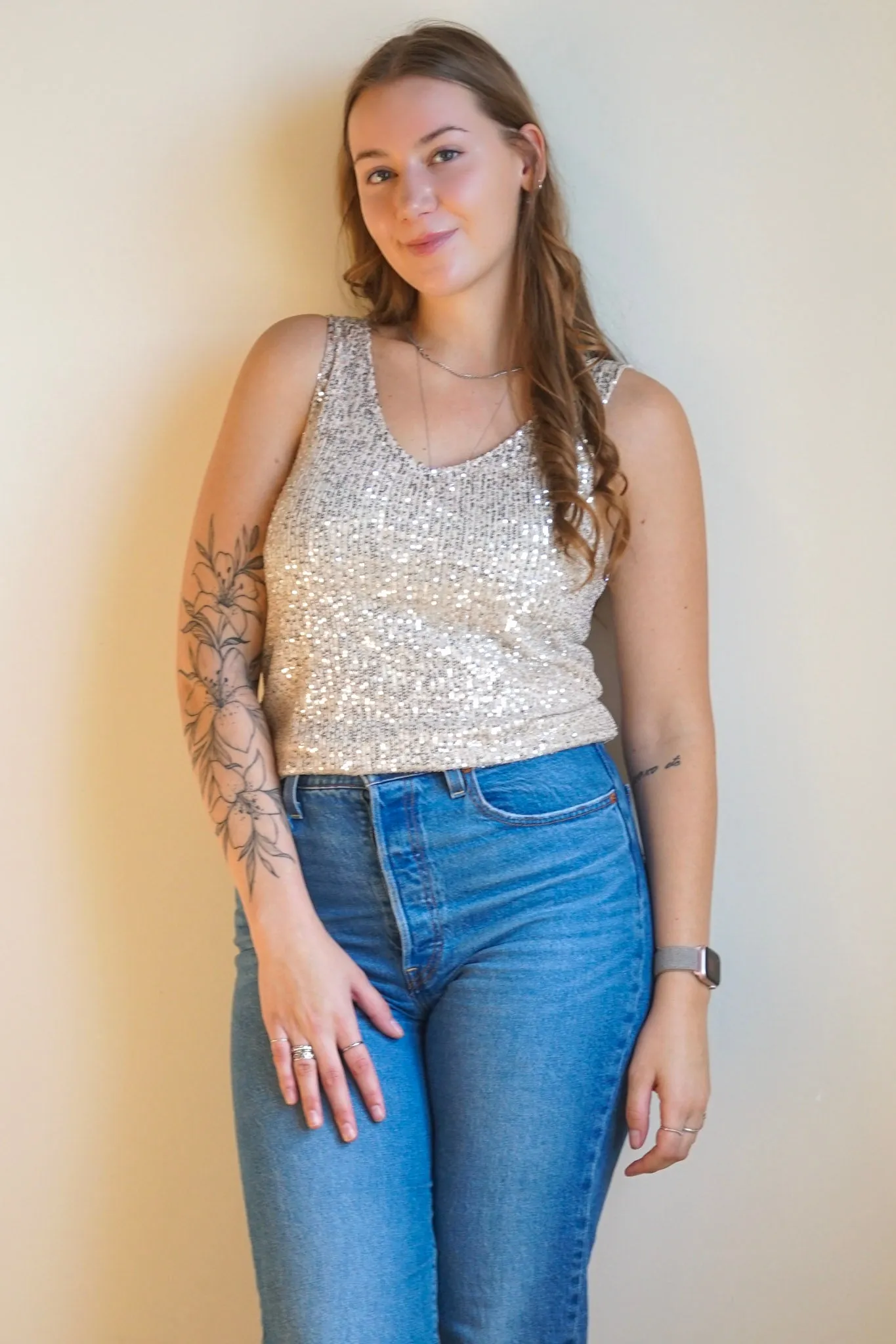 Lana Sequin Tank-Stone-Only sold by Uforia Muse product image thumbnail 4