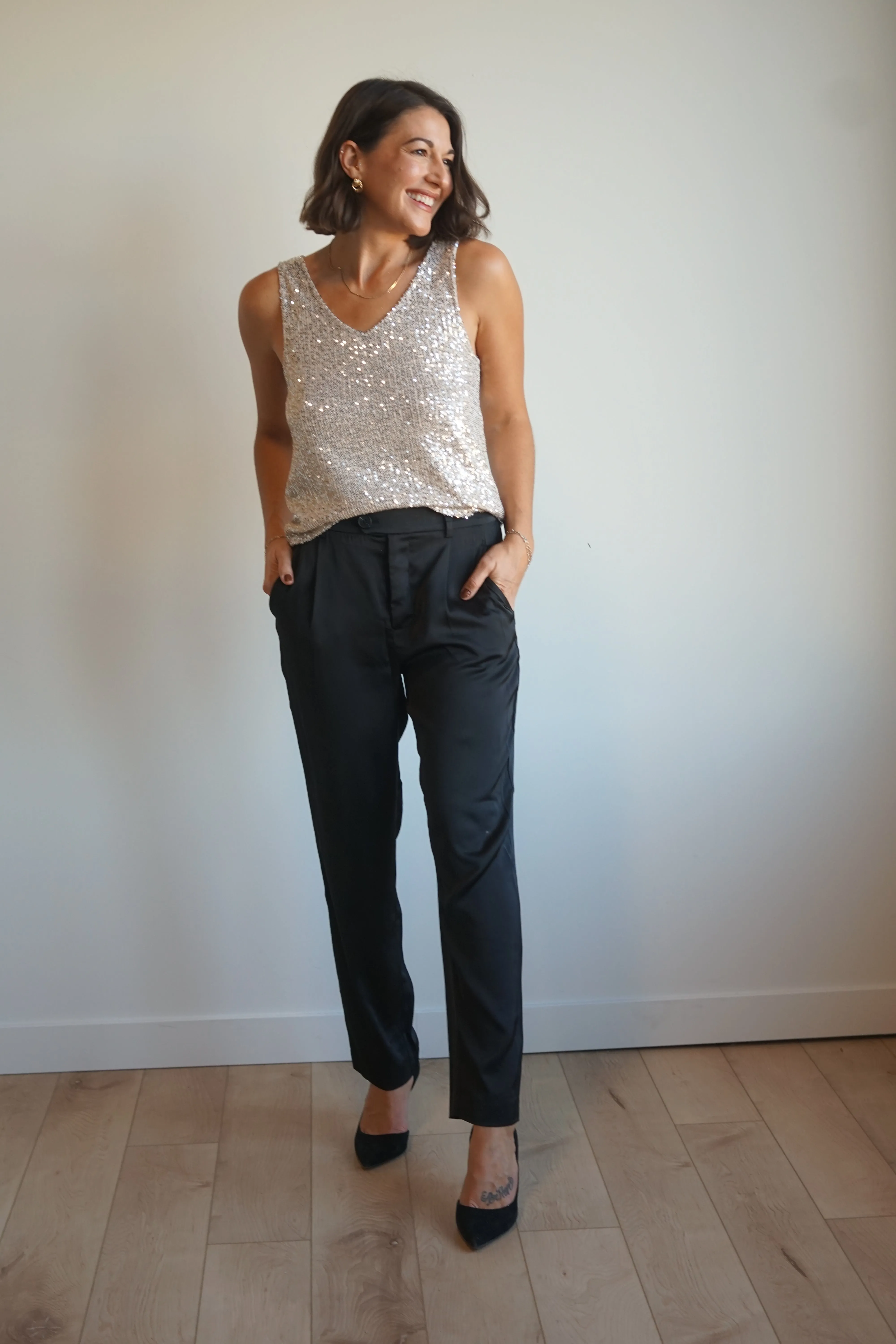 Lana Sequin Tank-Stone-Only sold by Uforia Muse product image thumbnail 2