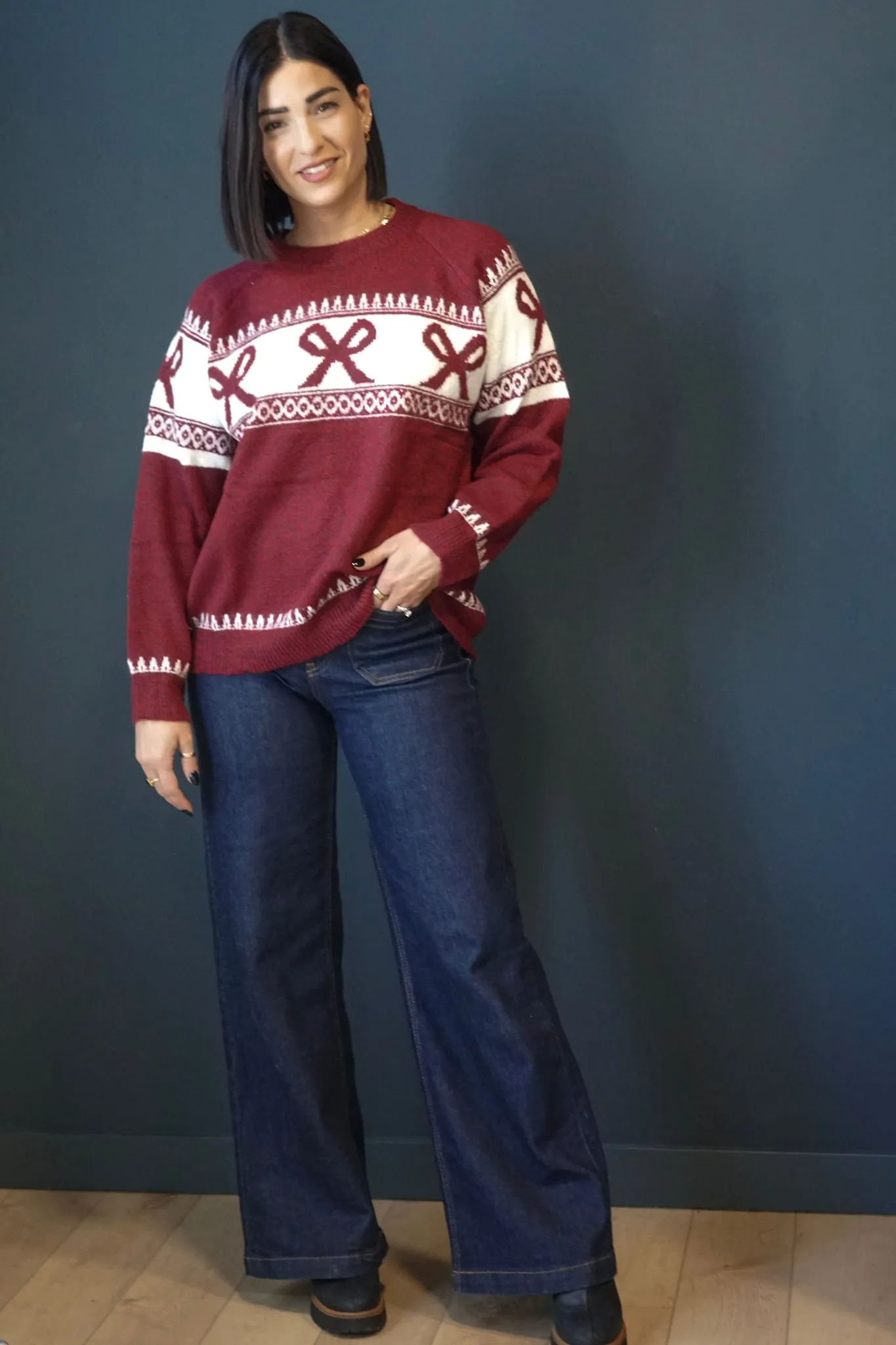 Fair Isle Sweater-Dark Cherry- Shop Teach sold by Uforia Muse product image thumbnail 4