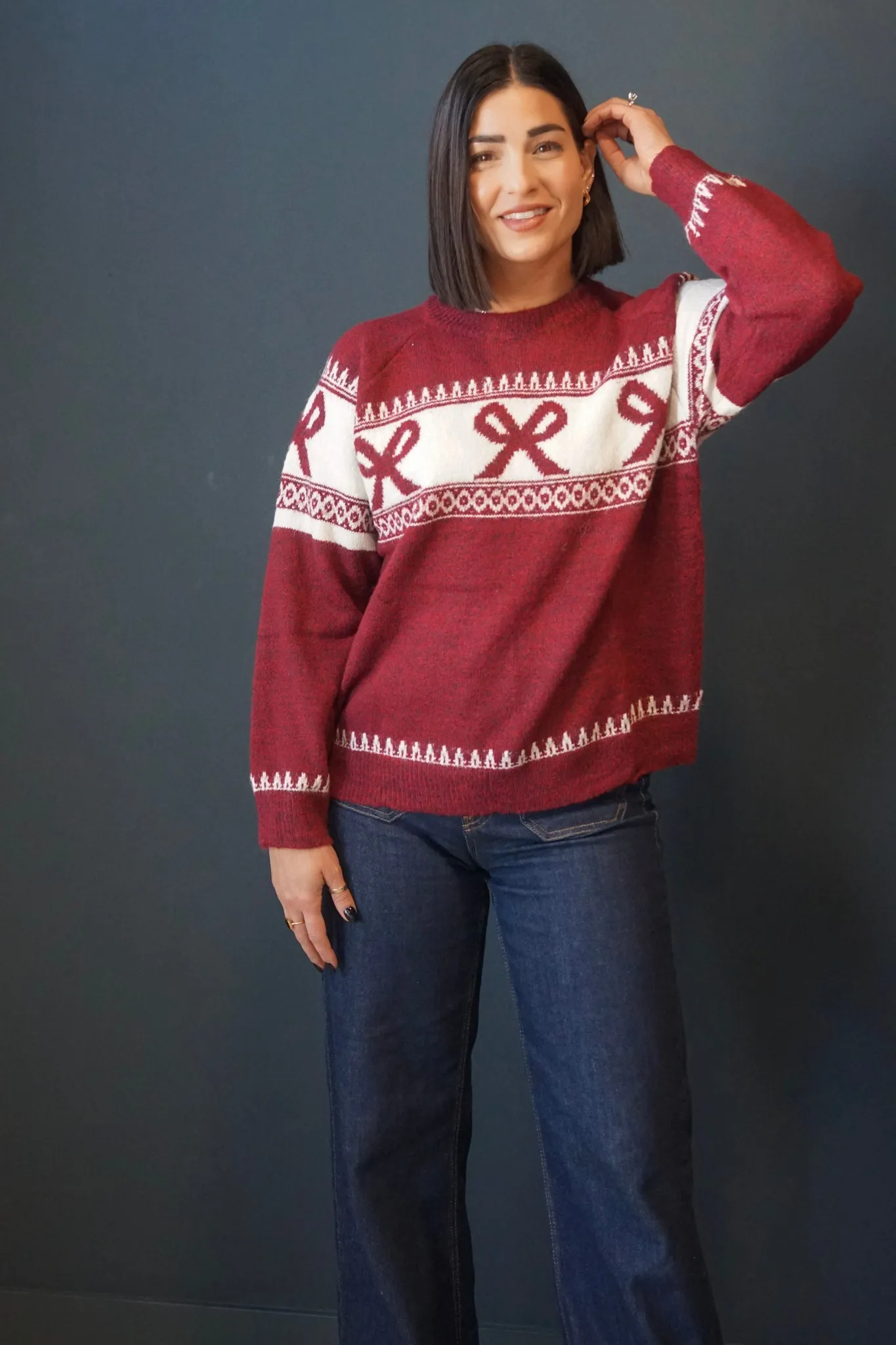 Fair Isle Sweater-Dark Cherry- Shop Teach sold by Uforia Muse product image thumbnail 2