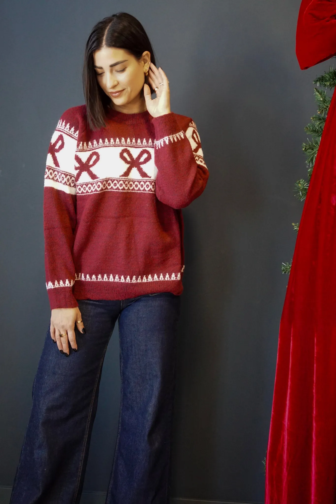 Fair Isle Sweater-Dark Cherry- Shop Teach sold by Uforia Muse