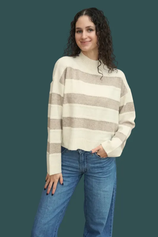 Inez Highneck Knit Pullover - Taupe sold by Uforia Muse