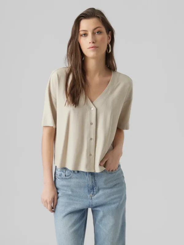 Mymilo Button Top-Natural-Vero Moda made by Vero Moda