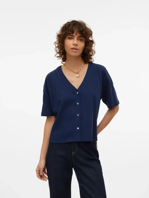 Mymilo Button Top-Navy-Vero Moda made by Vero Moda