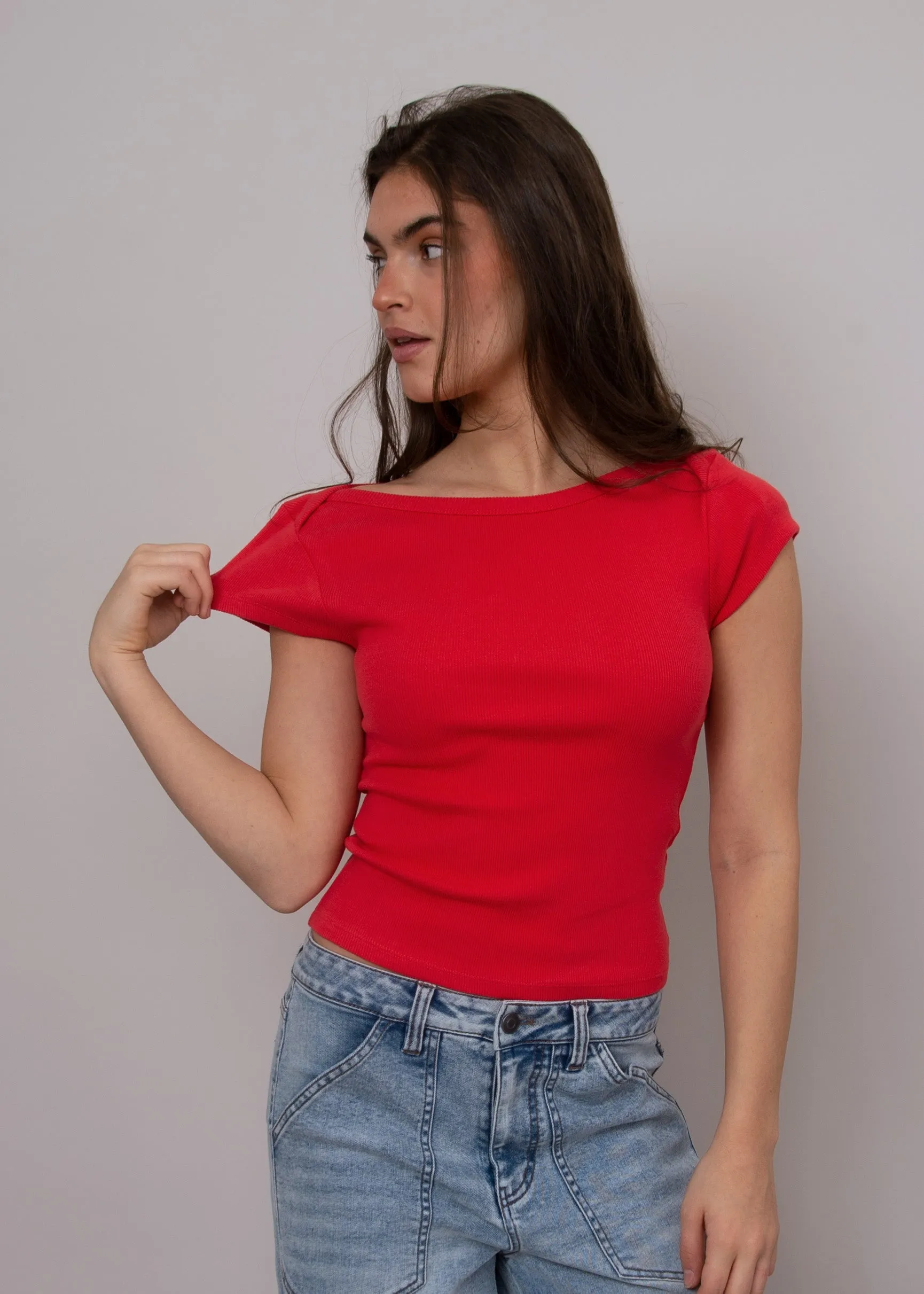 Kelly Boatneck Top-Cherry- Rd Style sold by Uforia Muse