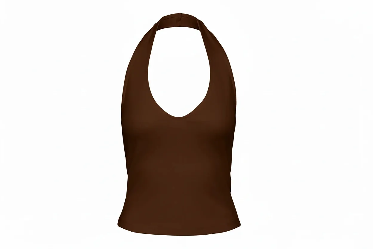Malia Halterneck Top-Chocolate-Only sold by Uforia Muse