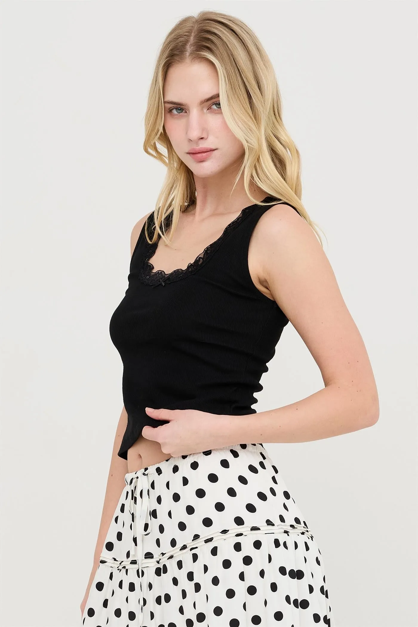 Black Lace Trim Tank sold by Uforia Muse