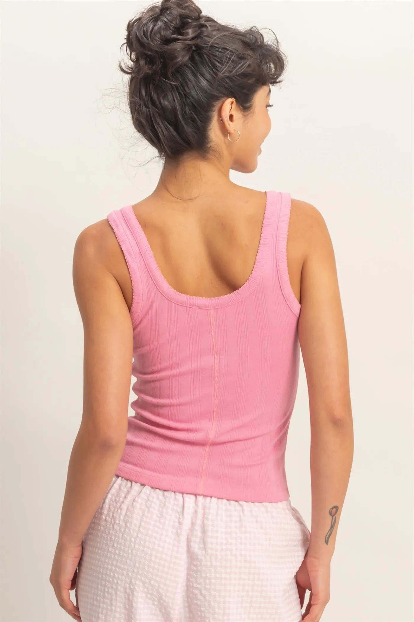 Pointelle Scoop Tank-PINK sold by Uforia Muse product image thumbnail 2