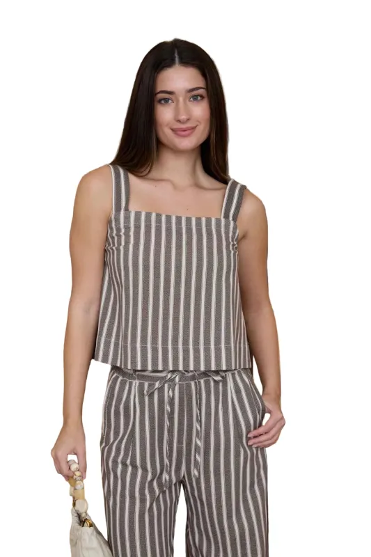 City Breeze Stripe Tank- Brown made by Blu Pepper