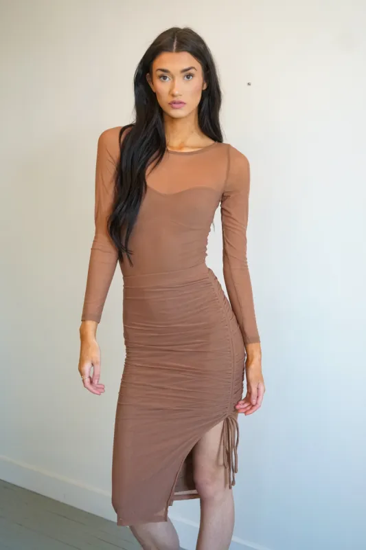Mesmerize Ruched Midi Skirt- Sage The Label sold by Uforia Muse