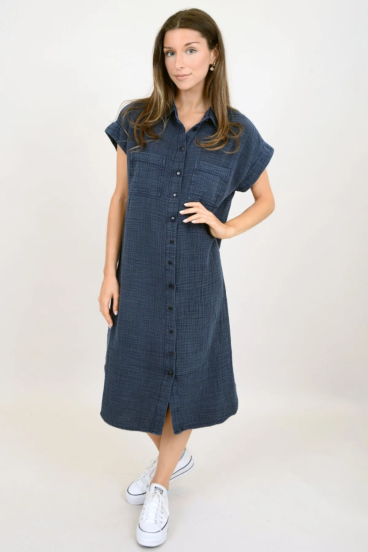 Aira Gauze Shirt Dress- INK - RD Style sold by Uforia Muse