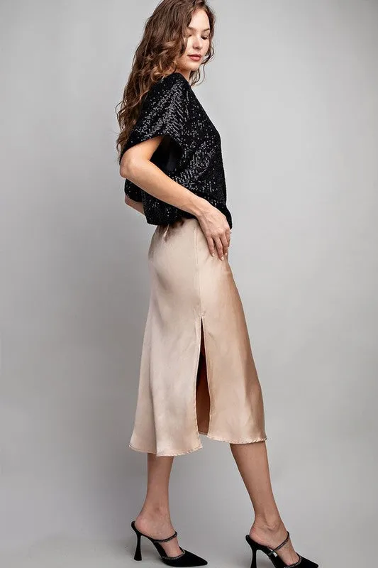Satin Love Midi Skirt- Champagne sold by Uforia Muse product image thumbnail 4