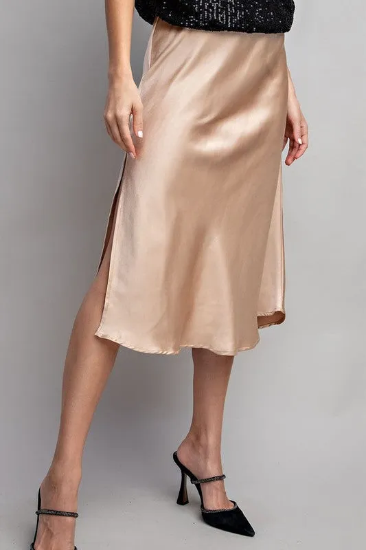 Satin Love Midi Skirt- Champagne sold by Uforia Muse product image thumbnail 3