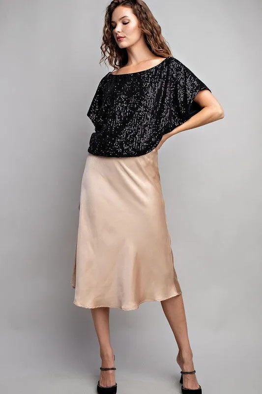 Satin Love Midi Skirt- Champagne sold by Uforia Muse product image thumbnail 5