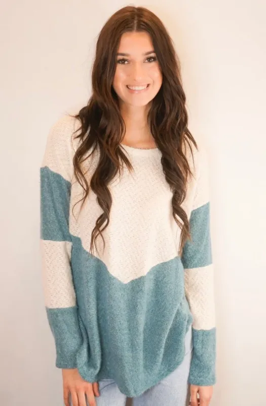 Fuzzy Colour-block Sweater sold by Uforia Muse