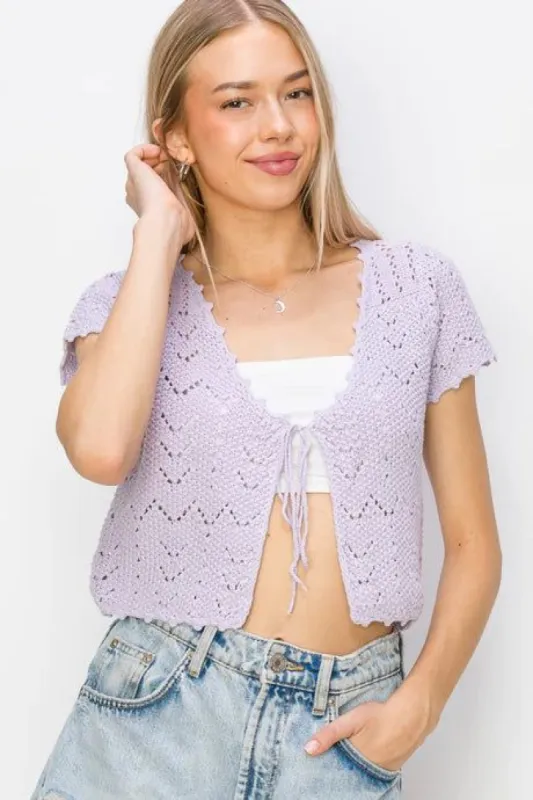 Lavender Crochet Cardigan sold by Uforia Muse
