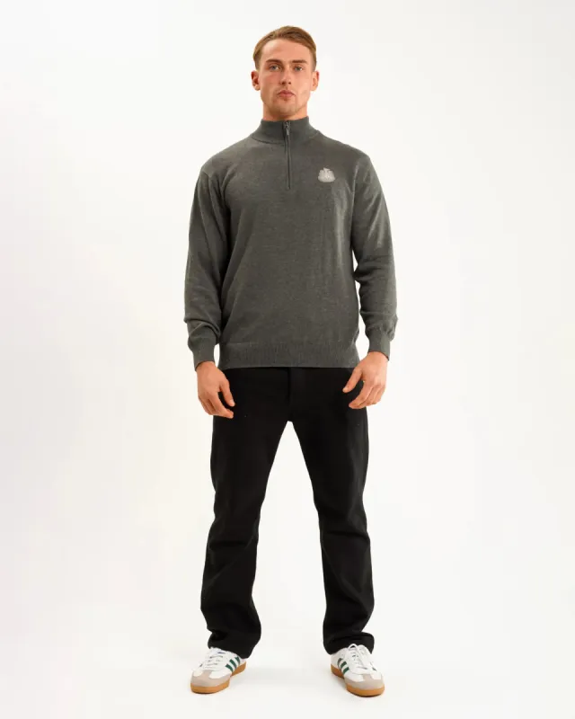 Newcastle United Men's Charcoal Cotton Half Zip Knitted Sweater made by Newcastle United