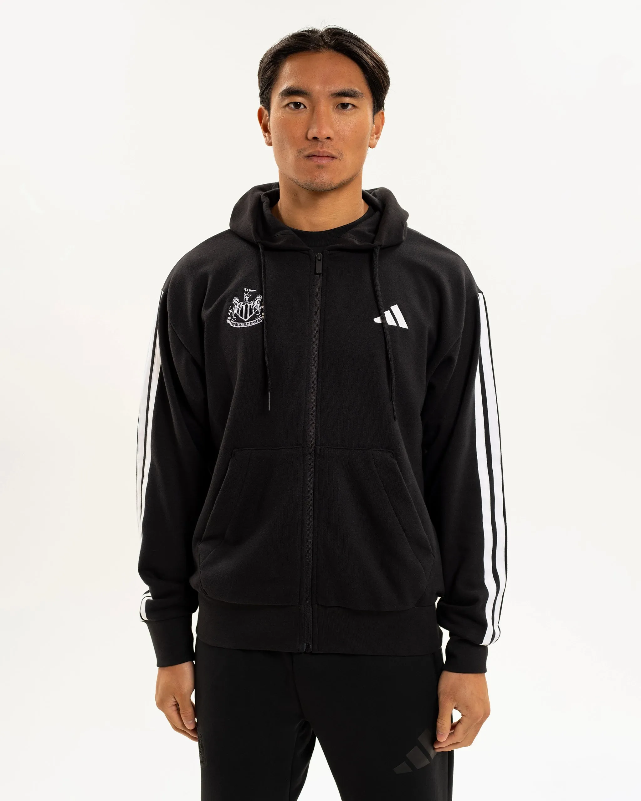 Newcastle United adidas Men's 3-Stripe Black Full Zip Hoodie sold by Newcastle United product image thumbnail 2