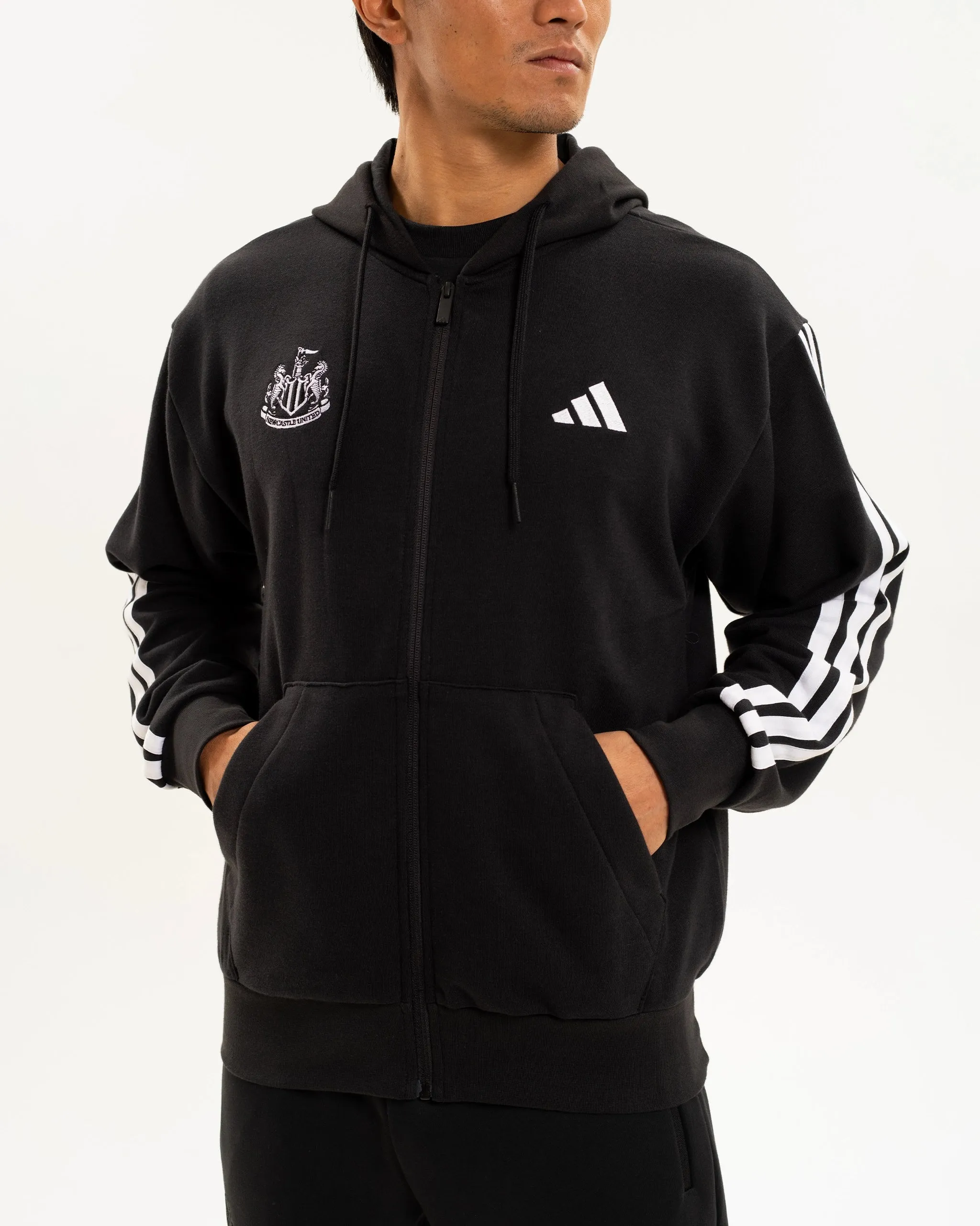 Newcastle United adidas Men's 3-Stripe Black Full Zip Hoodie sold by Newcastle United product image thumbnail 3