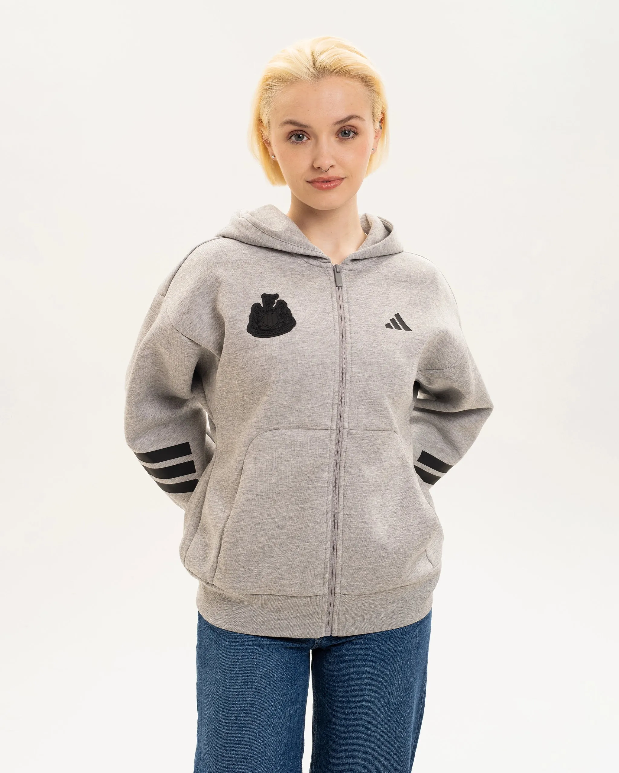 Newcastle United adidas Women's 3-Stripe Grey Full Zip Hoodie sold by Newcastle United product image thumbnail 2