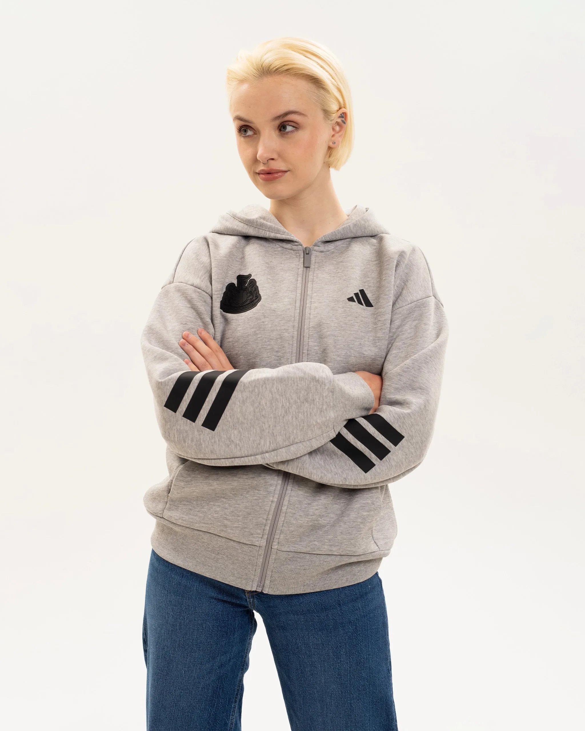 Newcastle United adidas Women's 3-Stripe Grey Full Zip Hoodie sold by Newcastle United product image thumbnail 3