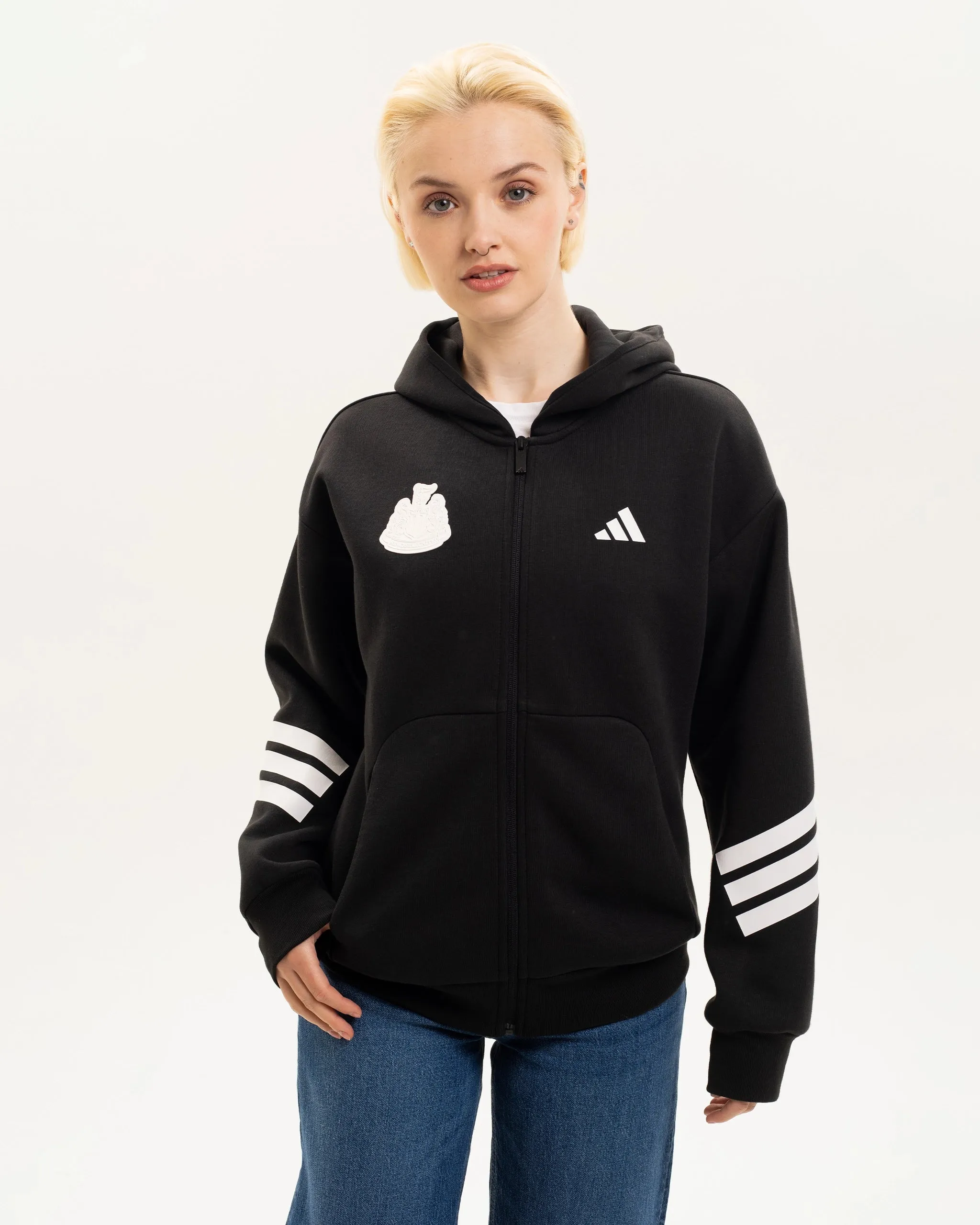 Newcastle United adidas Women's 3-Stripe Black Full Zip Hoodie sold by Newcastle United product image thumbnail 3
